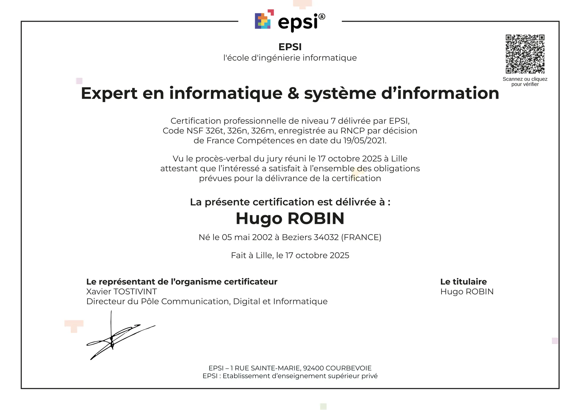 certificate for professional title level 7 · it & information systems expert